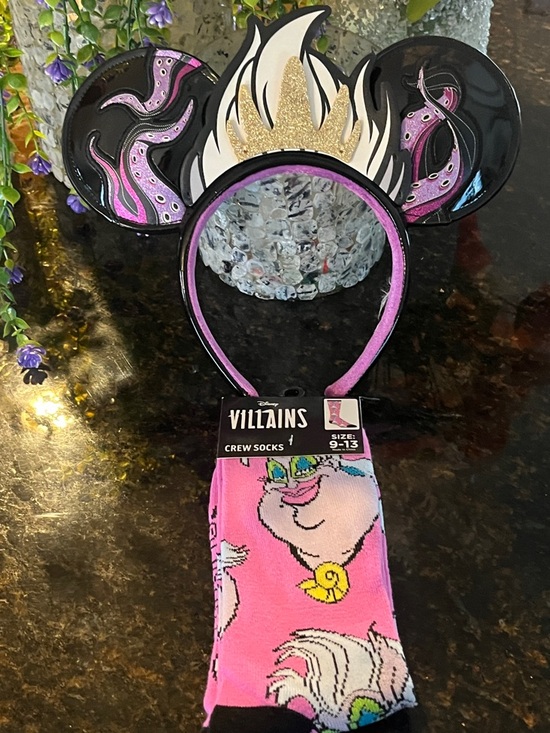Disney Accessories - Disney parks Villains Ursula Mouse Ears & Pink Crew Socks
